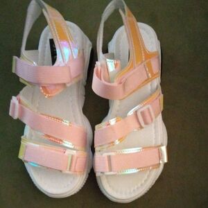 Women's Pink Adjustable Strap Sandals with Iridescent Accent